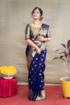 Timeless Elegance in Blue: Handwoven Jacquard Saree with Traditional Banarasi-Style Craftsmanship